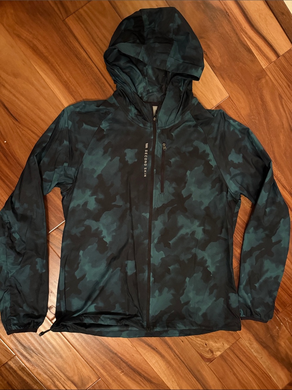 Second Skin Green & Black Camouflage Looking Wind Jacket with Hood
